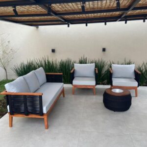 Conjunto Malibu em corda náutica com estrutura em alumínio e almofadas removíveis